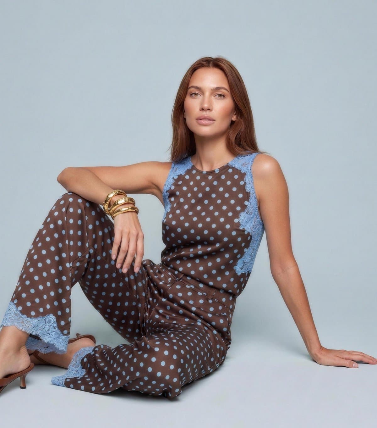 Urban Bliss Women's Brown Polka Dot Lace Trim Sleeveless Top Urban Bliss New Look
