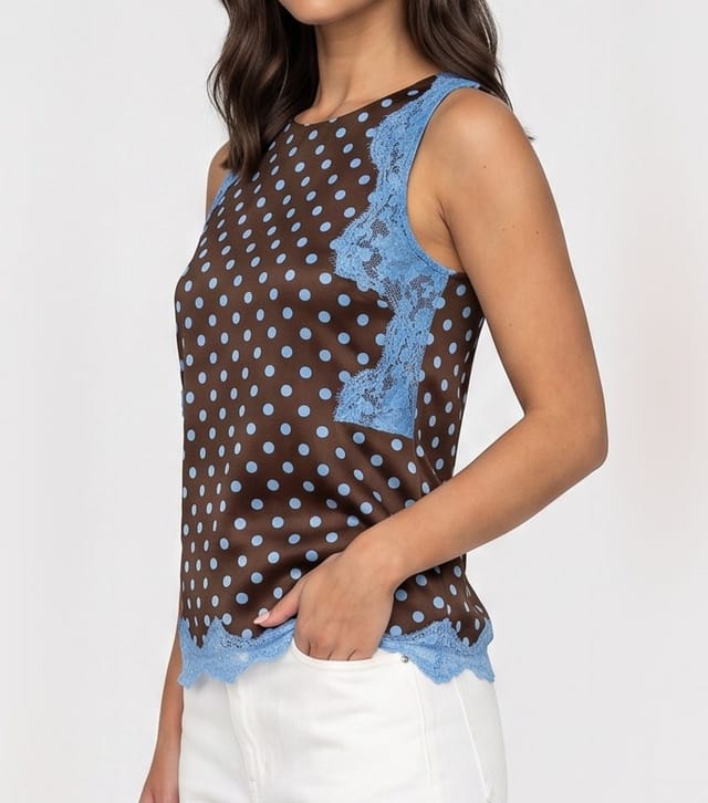 Urban Bliss Women's Brown Polka Dot Lace Trim Sleeveless Top Urban Bliss New Look - 3