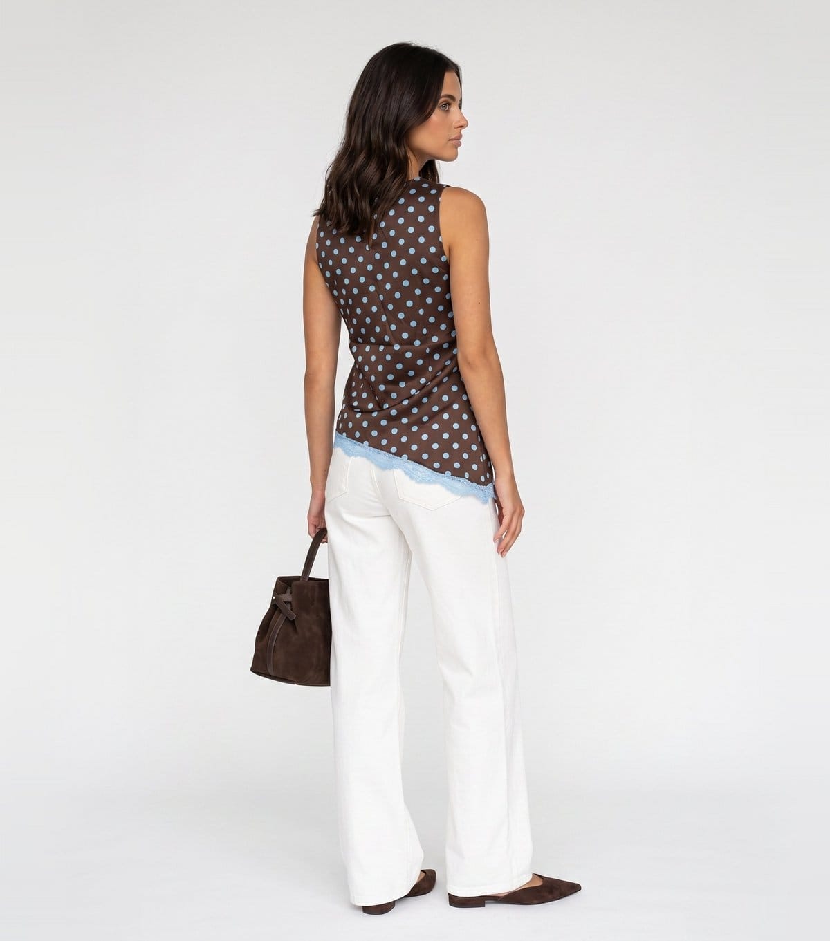 Urban Bliss Women's Brown Polka Dot Lace Trim Sleeveless Top Urban Bliss New Look - 4