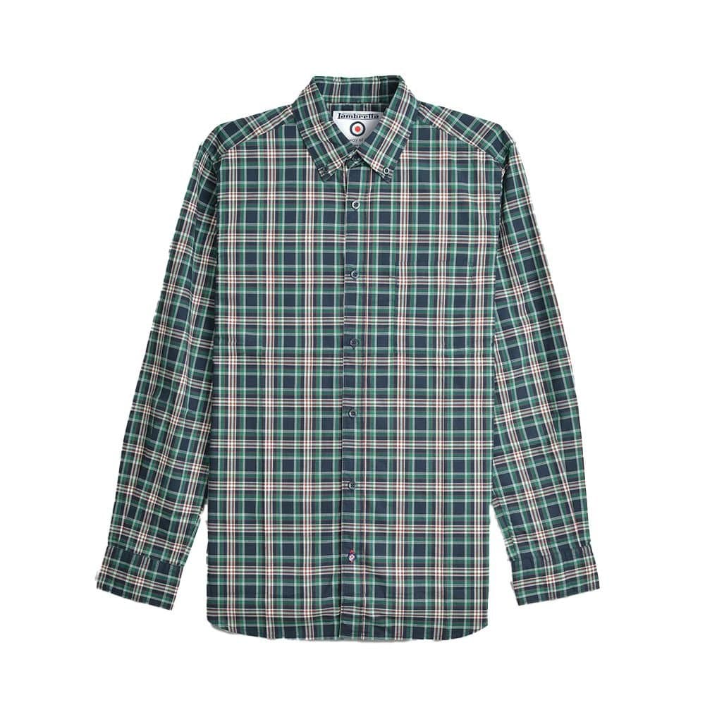 Lambretta Lambretta Men's Classic Checked Long-Sleeved Shirt in Mid Navy