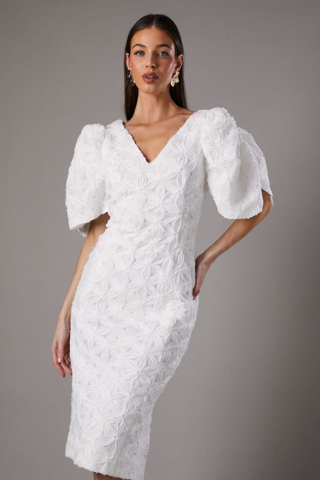 Coast Coast Women's Floral Pleated Sleeve Pencil Dress in Ivory - 2