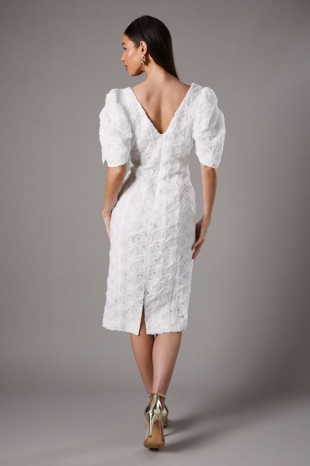 Coast Coast Women's Floral Pleated Sleeve Pencil Dress in Ivory - 3