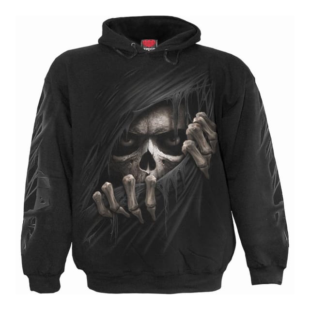 Spiral Spiral Men's Grim Ripper Back & Sleeve Print Pull Over Hoodie in Black - 2