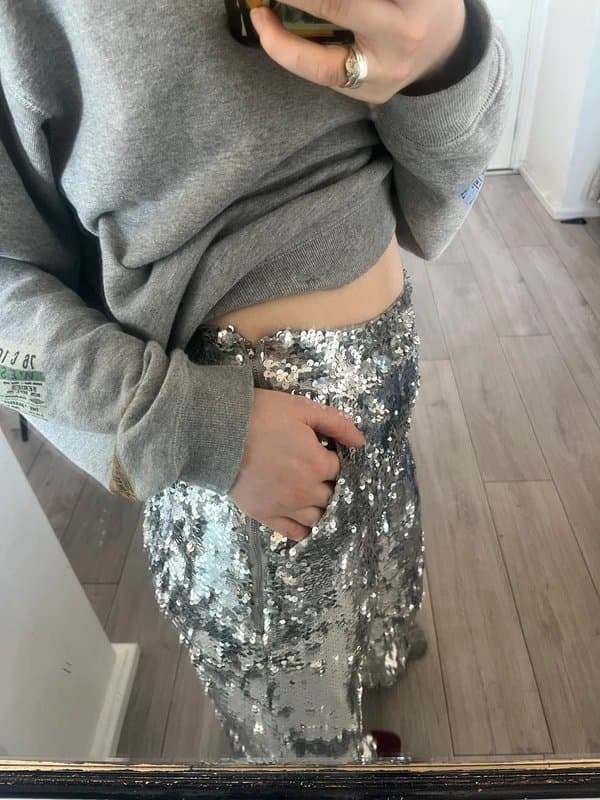 ASOS silver sequin wide leg trousers with pockets
