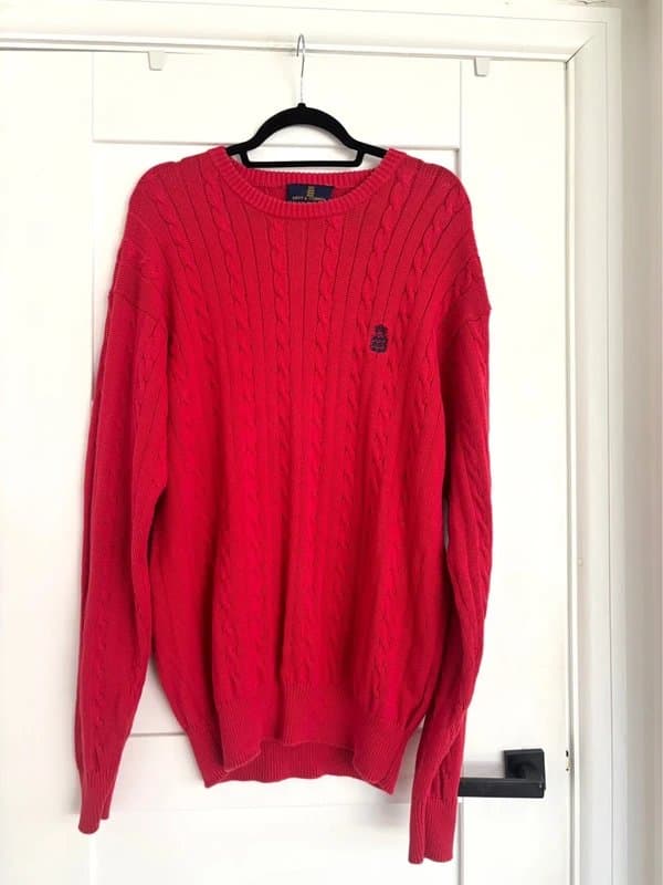 Kent & Curwen Kent & Curwen Red Cable Knit Sweater ,100% Cotton Hand Framed- Size Large
