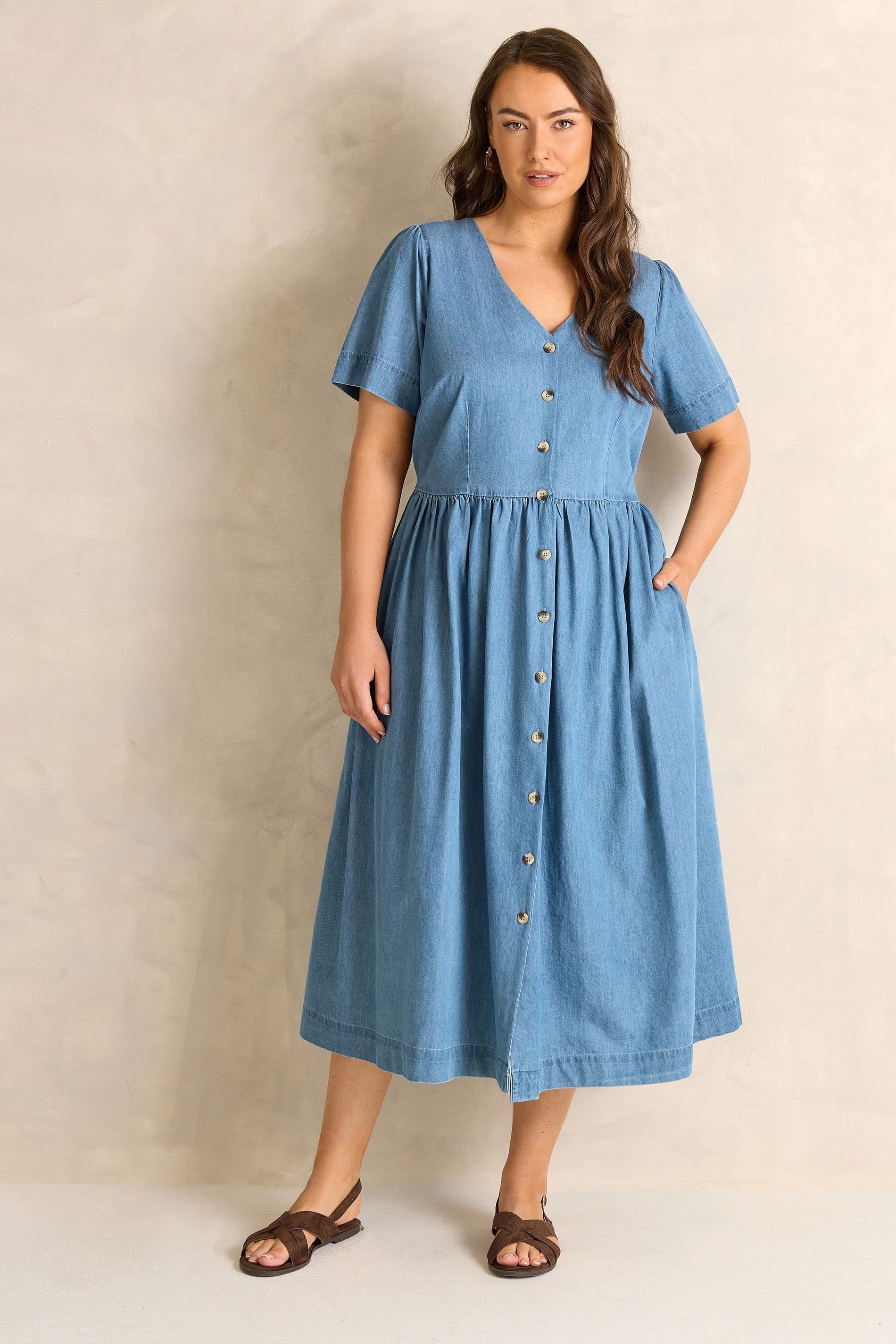 Evans Evans Women's Cotton Denim Dress in Blue - 4