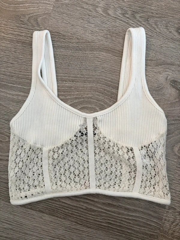 Zara ZARA White Crochet Knit Crop Top Bralette Ribbed Bodice Boho Festival Y2K Size S - 1
