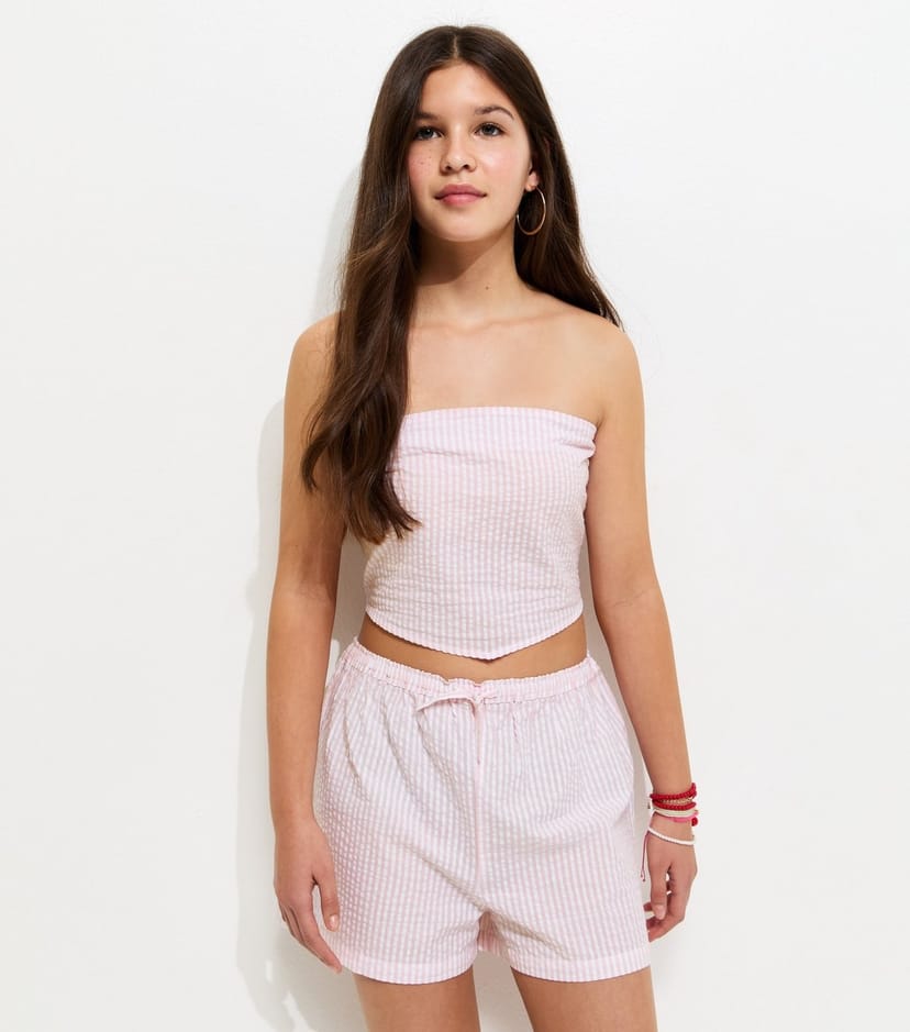 New Look Girls' Light Pink Striped Seersucker Shorts New Look - 1