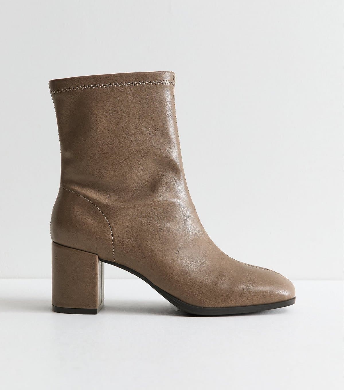 New Look Women's Light Brown Faux Leather Sock Block Heel Ankle Boots Vegan New Look