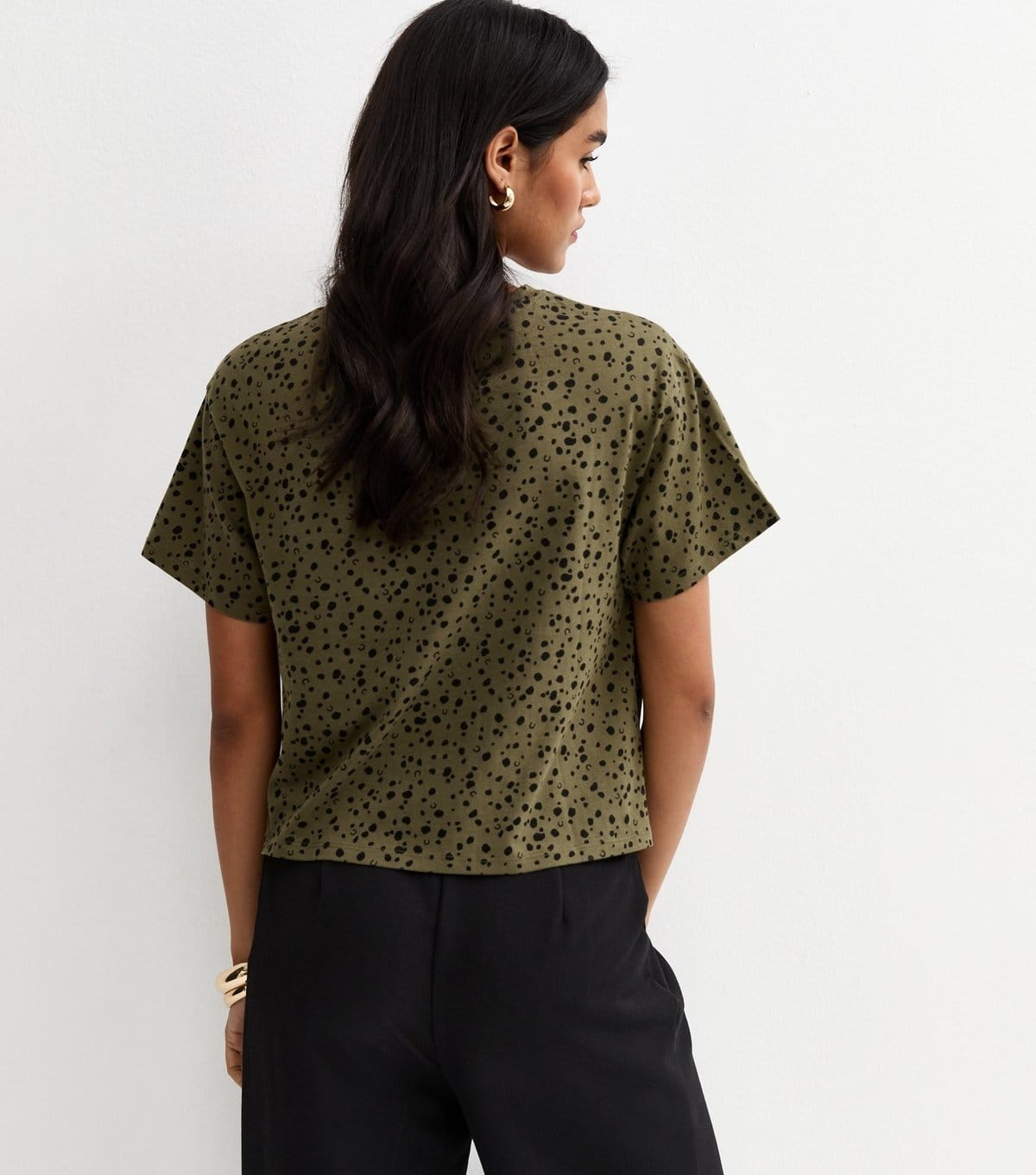 New Look Women's Khaki Speckled Print Tie Front T-Shirt New Look - 4