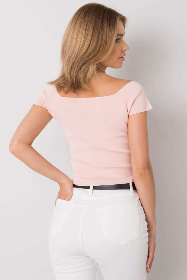 Love Lace Love Lace Women's Ribbed Acrylic Short Sleeve Blouse in Pink - 3