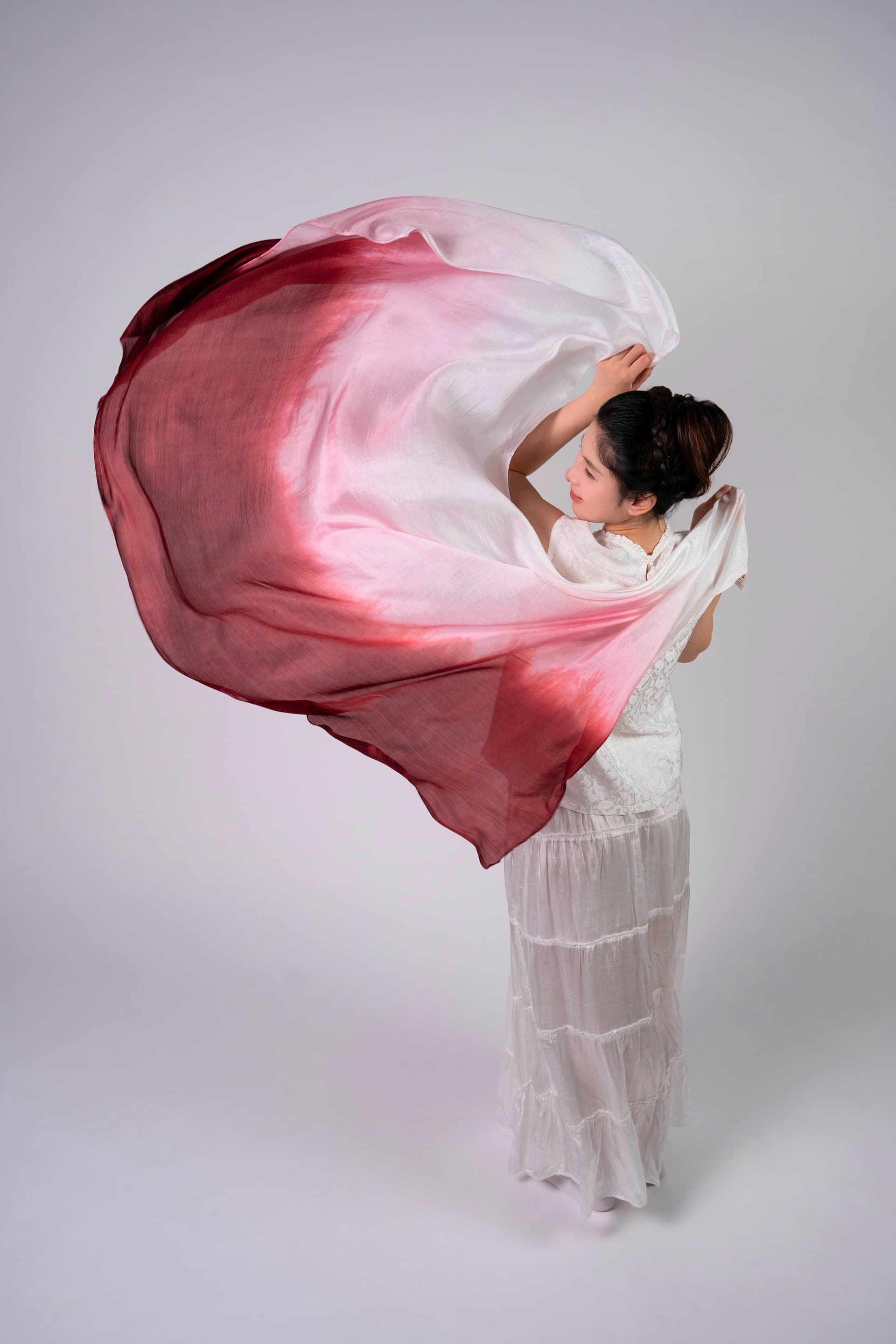 Silk and Bears Silk and Bears Crimson to Pearl White Silk Scarf