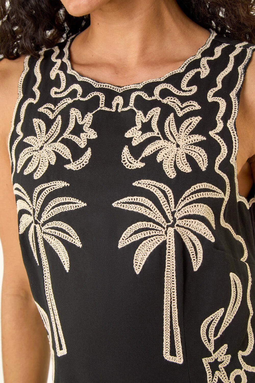 Dusk Dusk Women's Palm Embroidered A-Line Dress in Black - 4