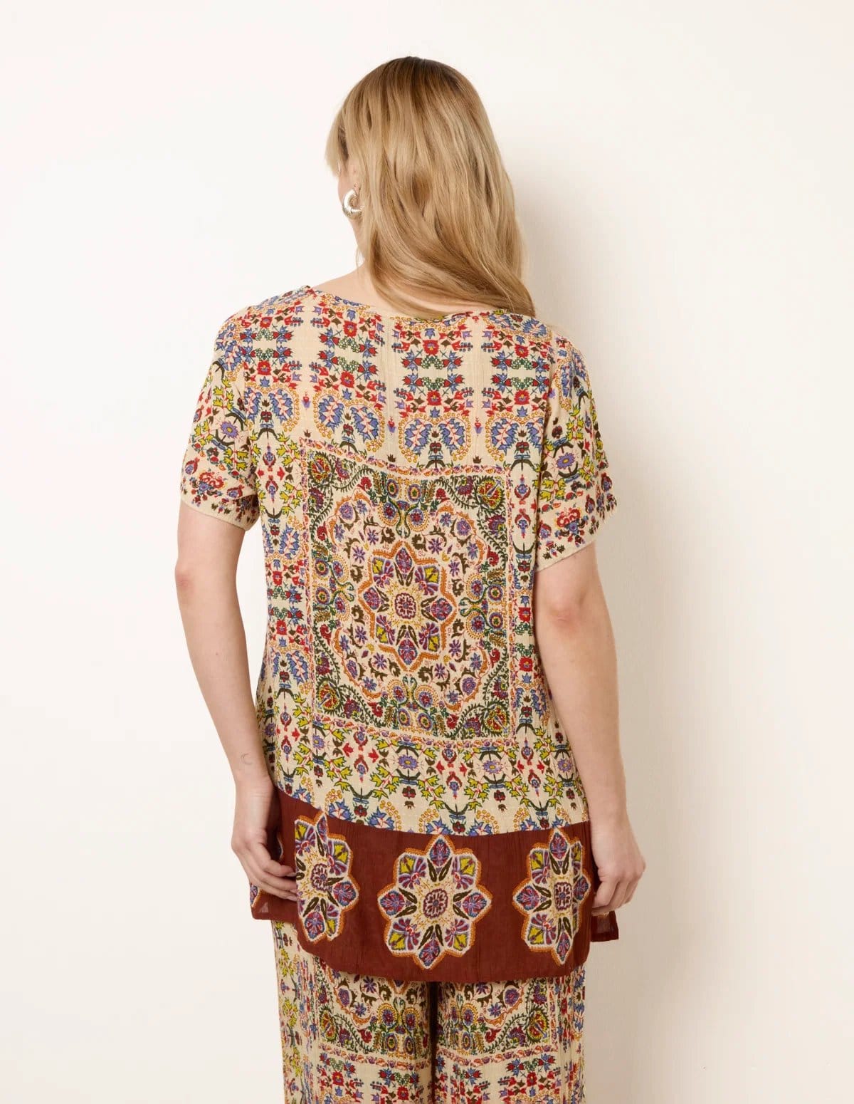 Blue Vanilla Paisley Print Embellished Tie Front Top - 4