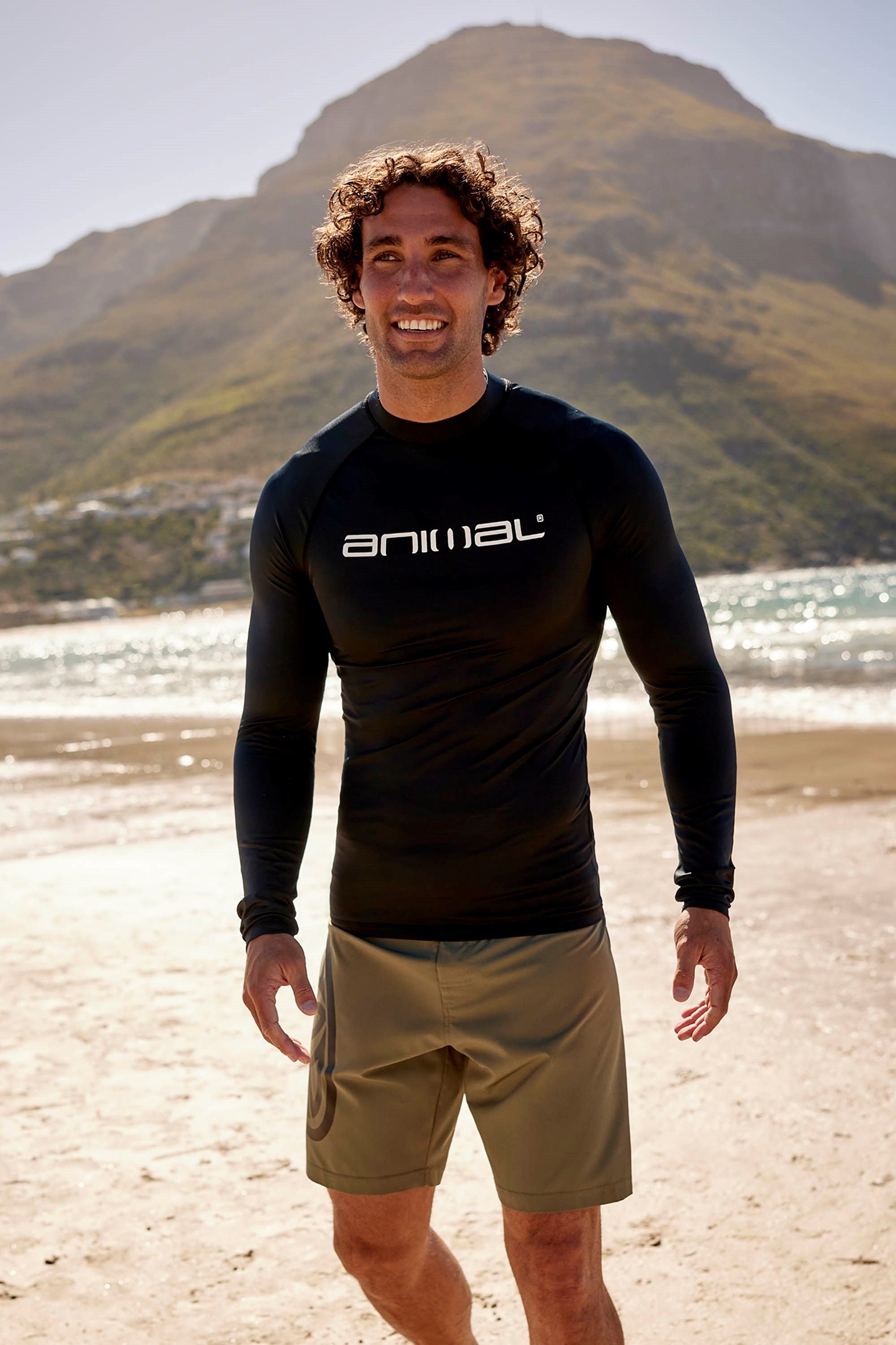 Animal Animal Men's 'Sonny' Lightweight Long Sleeve Quick Dry UPF 50+ Protection Rash Vest in Black - 2