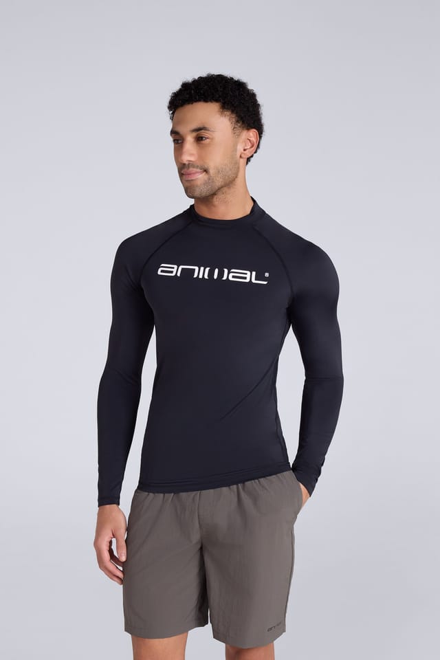 Animal Animal Men's 'Sonny' Lightweight Long Sleeve Quick Dry UPF 50+ Protection Rash Vest in Black - 2