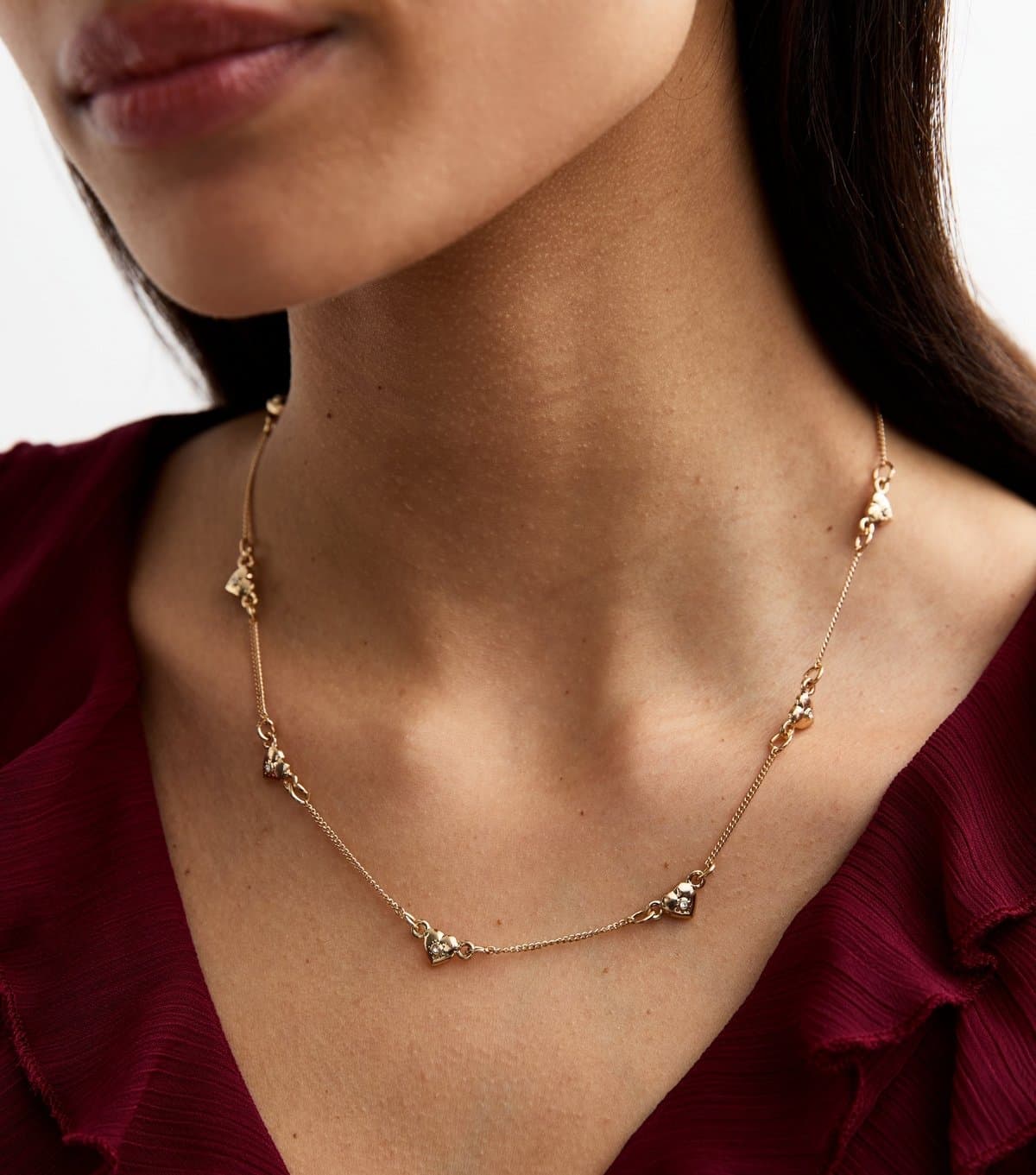 New Look Gold Tone Diamanté Heart Charm Necklace New Look