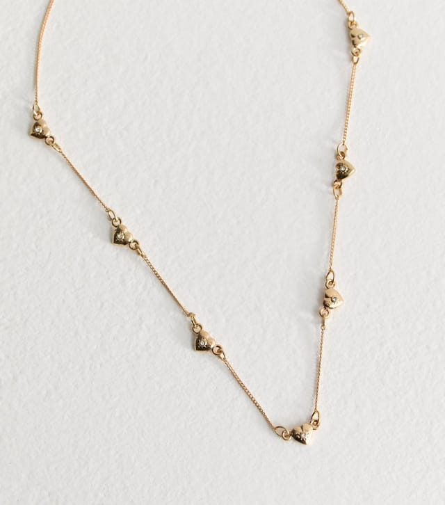 New Look Gold Tone Diamanté Heart Charm Necklace New Look - 3