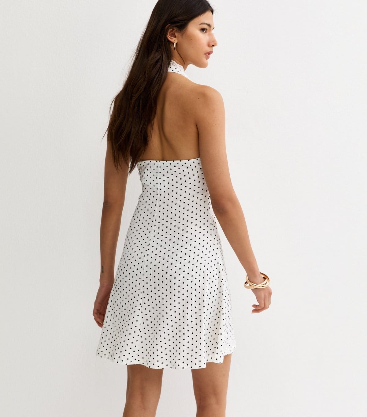 New Look Women's Cream Spot Print Lace Trim Halter Neck Mini Dress New Look - 4