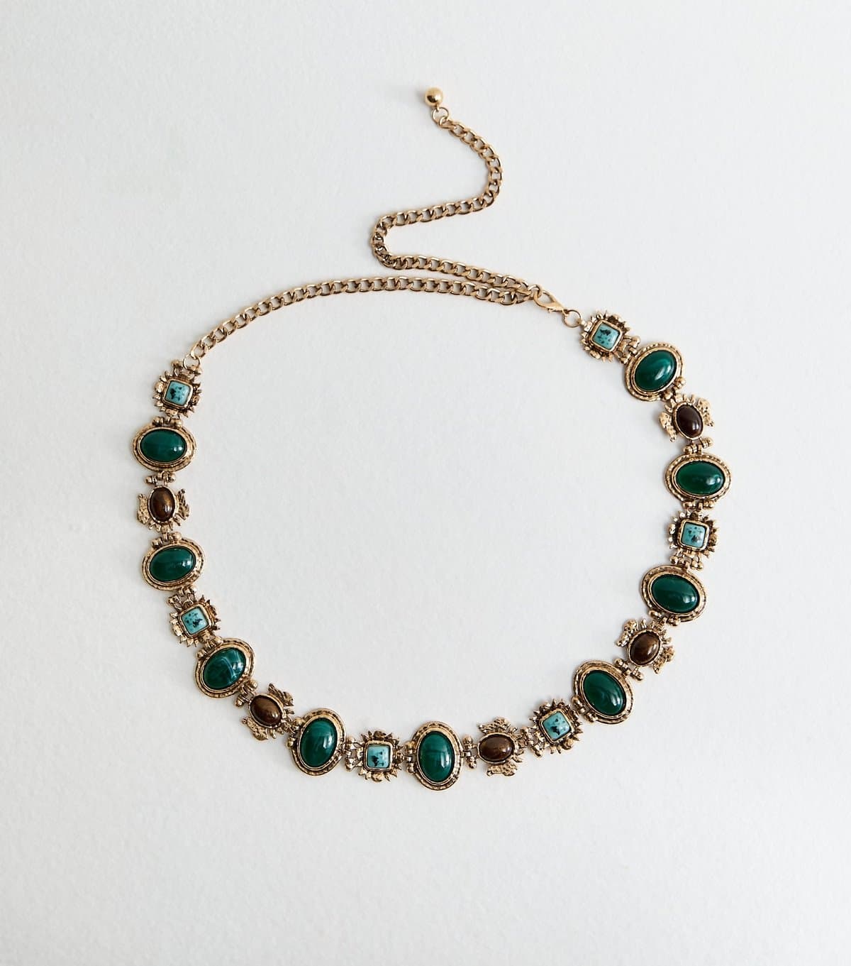 New Look New Look Gold Chain Belt with Green Stone Jewels