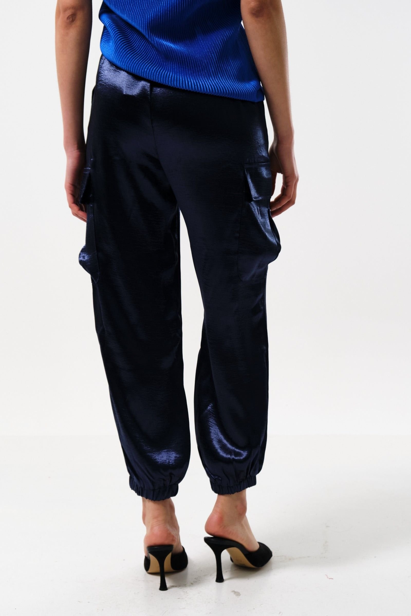 Louche Louche Women's Chava Satin Cargo Pant in Navy in Blue - 2