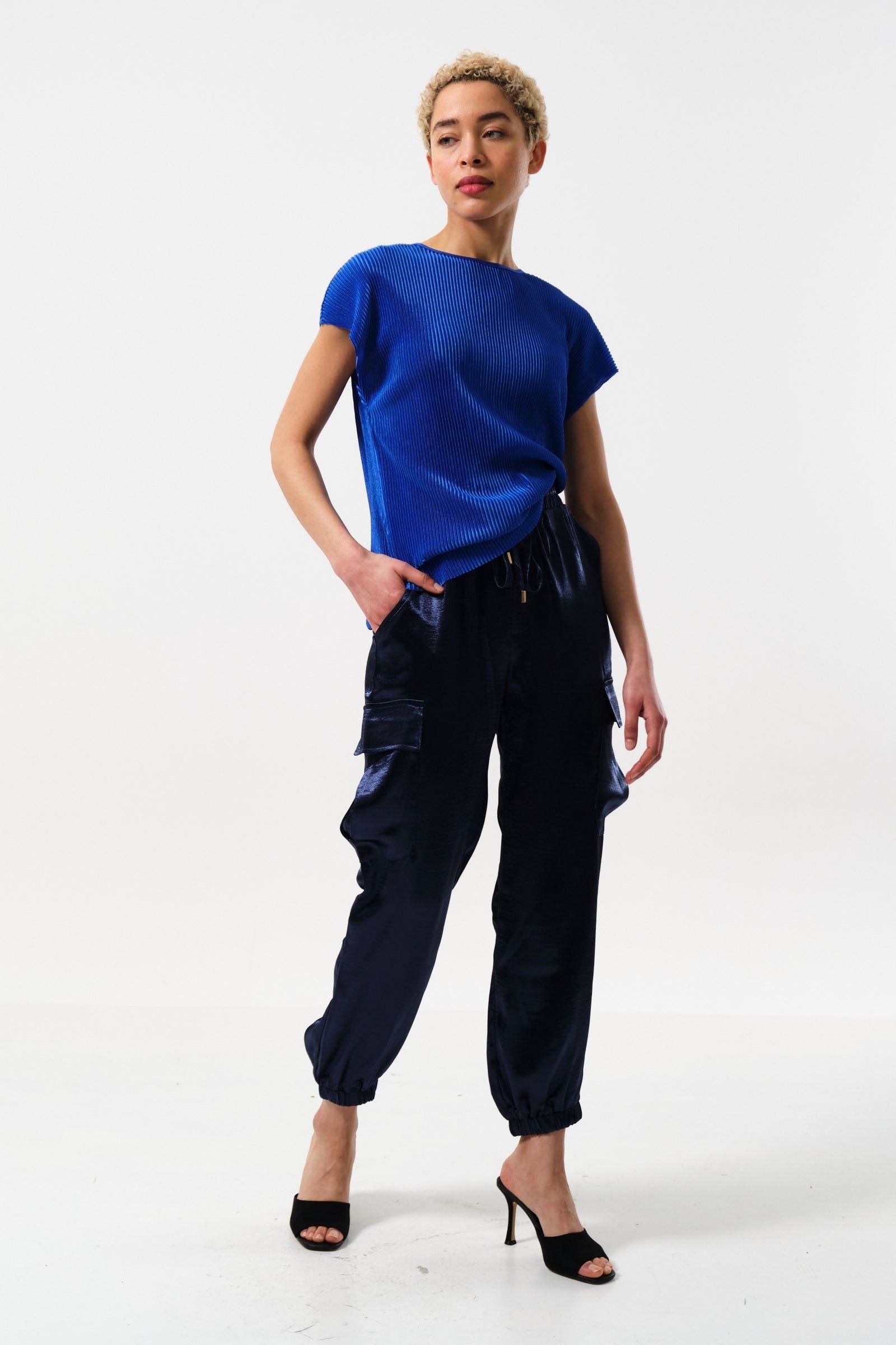 Louche Louche Women's Chava Satin Cargo Pant in Navy in Blue - 4