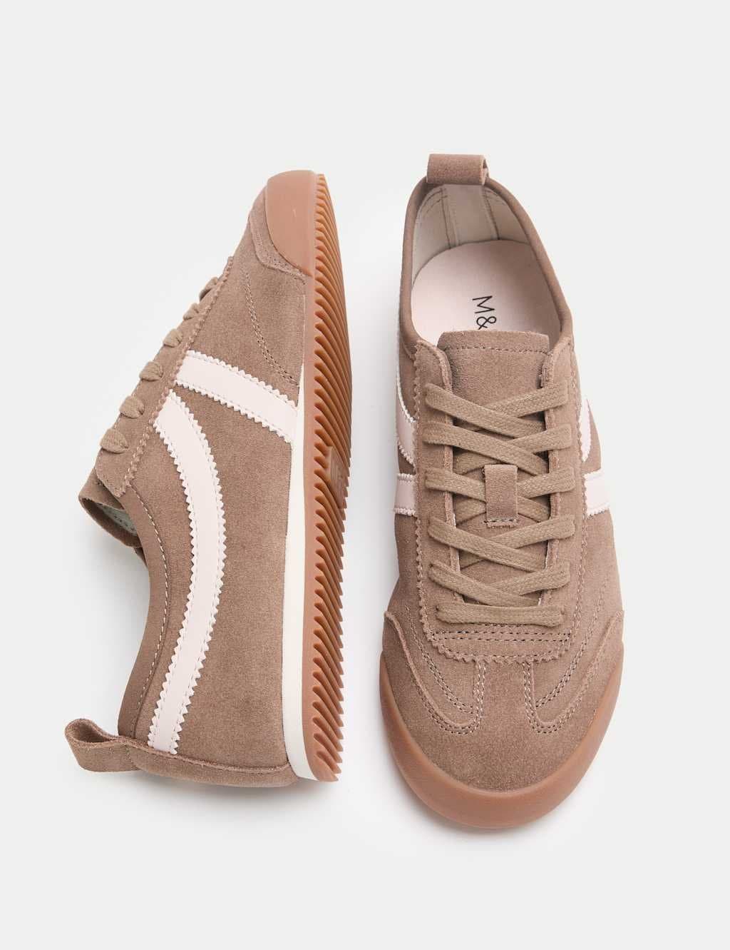 Marks & Spencer M&S Suede Lace Up Side Detail Runner Trainers Taupe