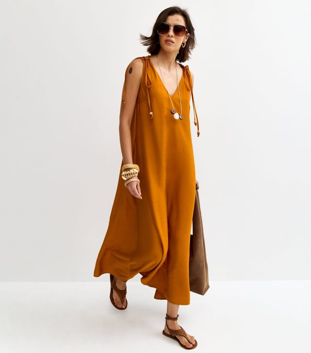 New Look Women's Rust Beaded Tie Smock Midi Dress New Look - 2
