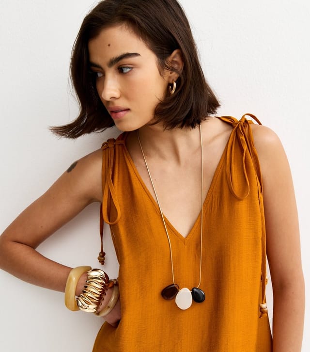 New Look Women's Rust Beaded Tie Smock Midi Dress New Look - 3