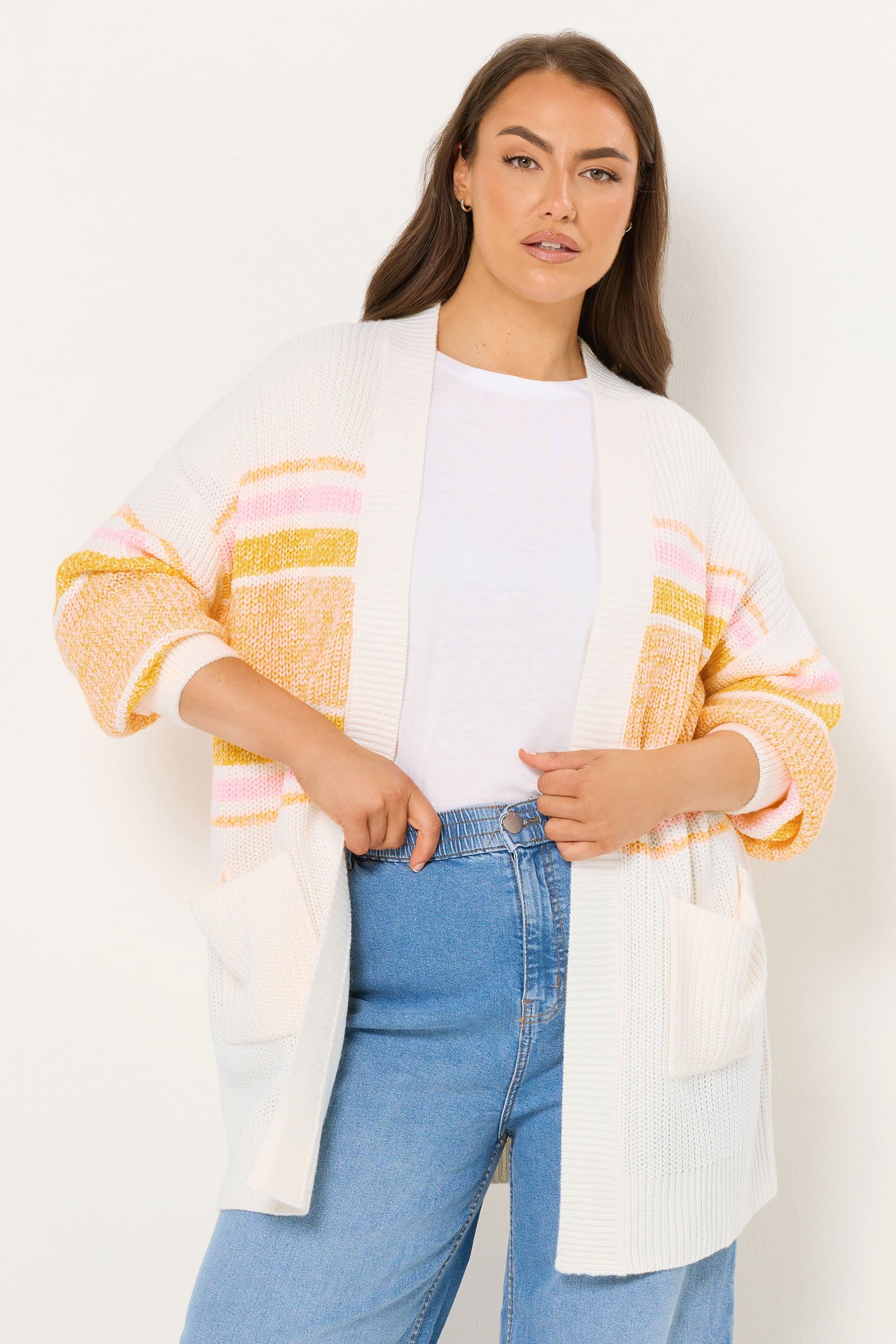 Yours Plus Size White Colourblock Midi Cardigan