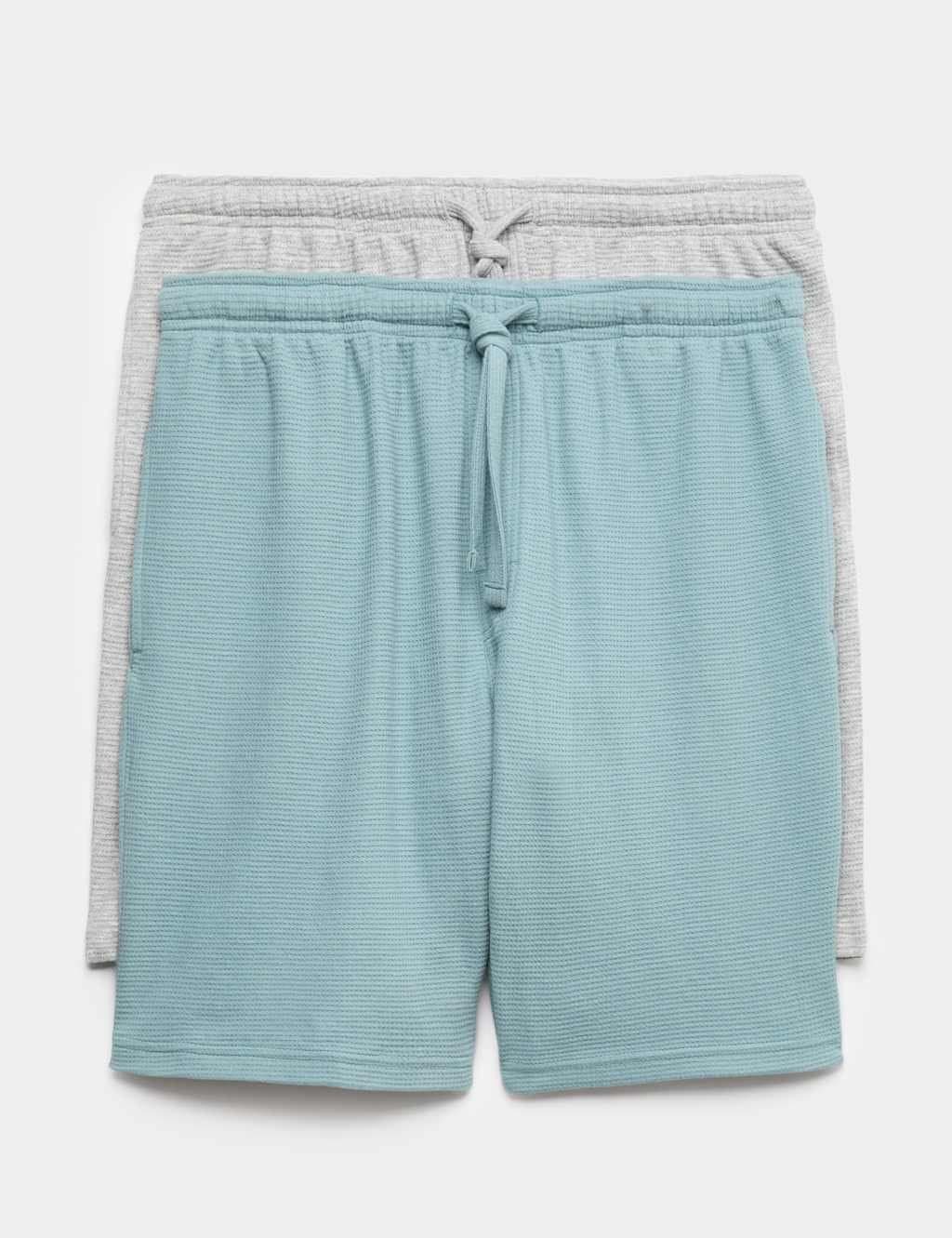 Marks & Spencer M&S 2 Pack Cotton Rich Waffle Pyjama Shorts Teal Mix