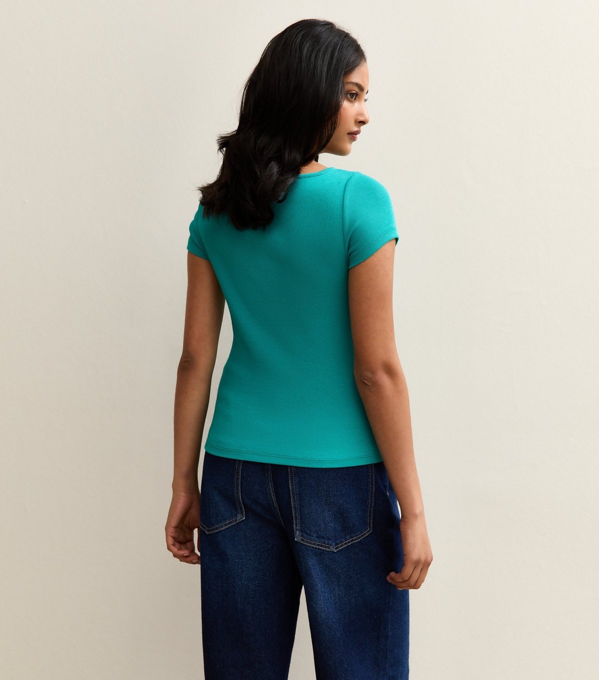 New Look Women's Teal Ribbed Button Up Baby Tee New Look - 4