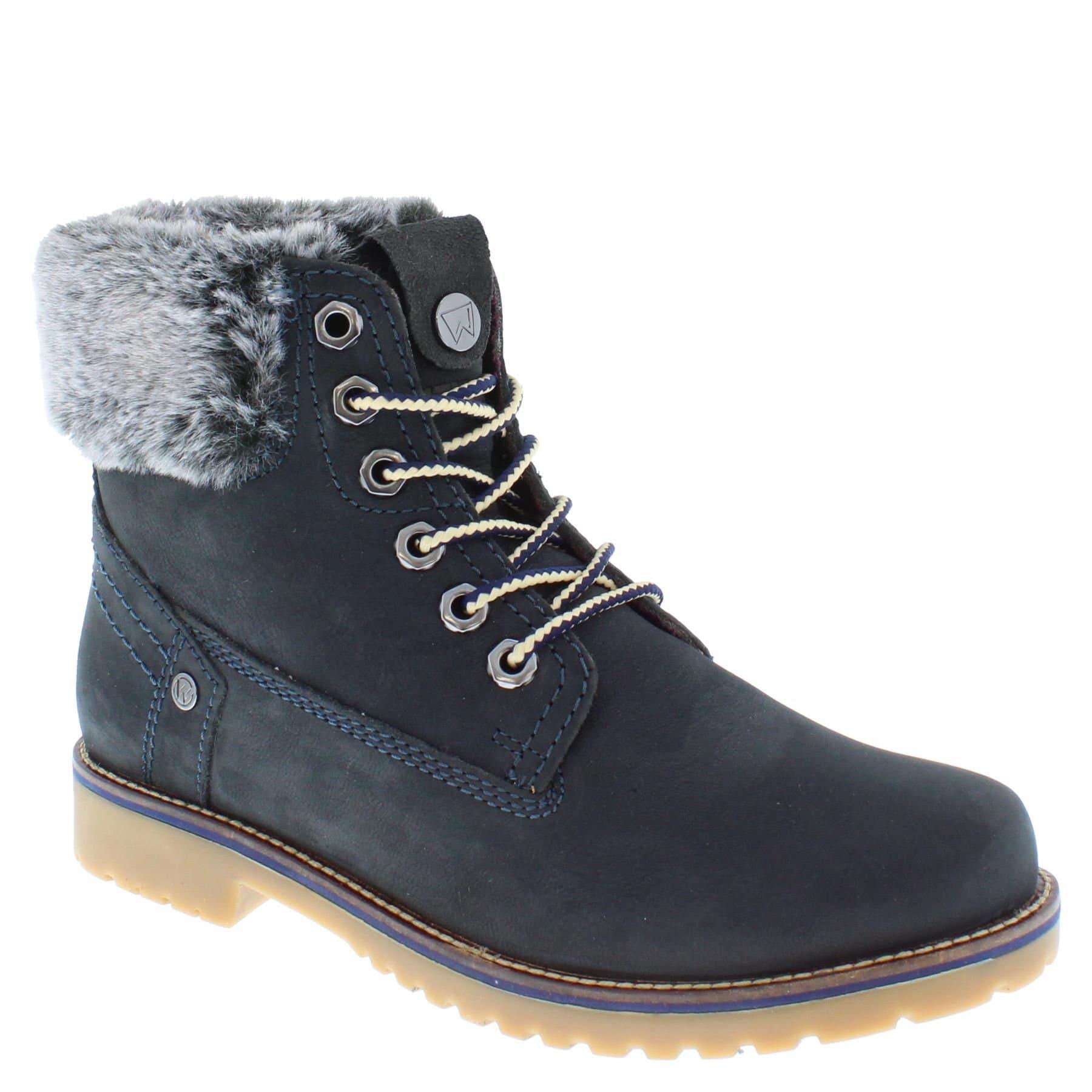 Wrangler Wrangler Navy Faux Fur Trim Lace-Up Ankle Boots