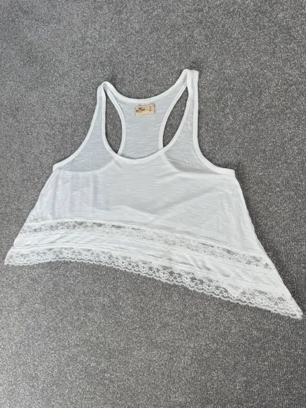 Hollister Hollister White Lace Hem Racer Back Floaty Tank Top Size S | Festival Boho
