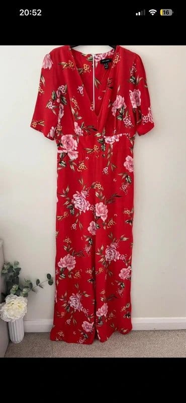 New Look Women’s New Look Red Floral Wide-Leg Jumpsuit Size 10 - 1