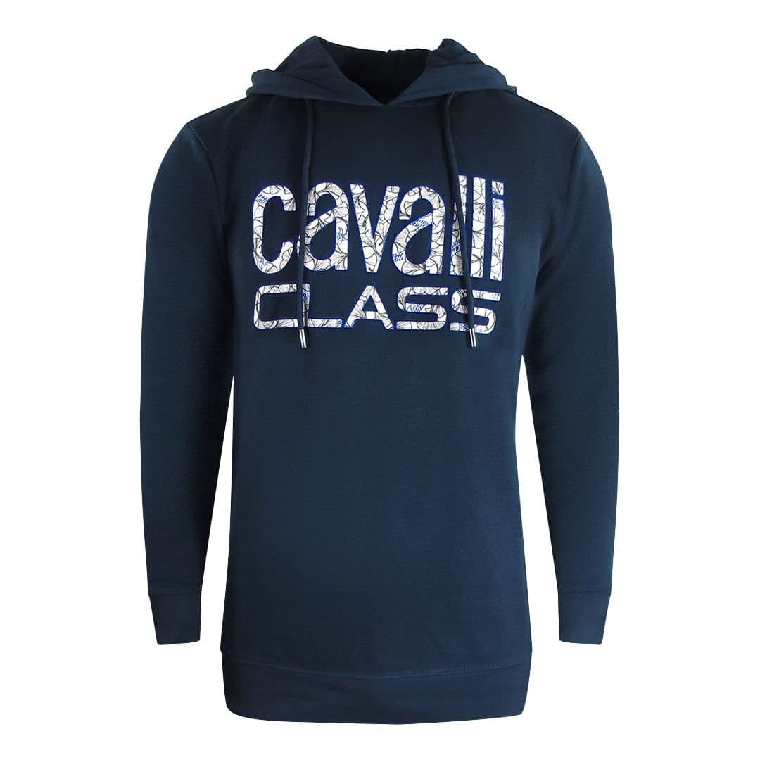 Cavalli Class Cavalli Class Men's Floral Logo Navy Blue Hoodie