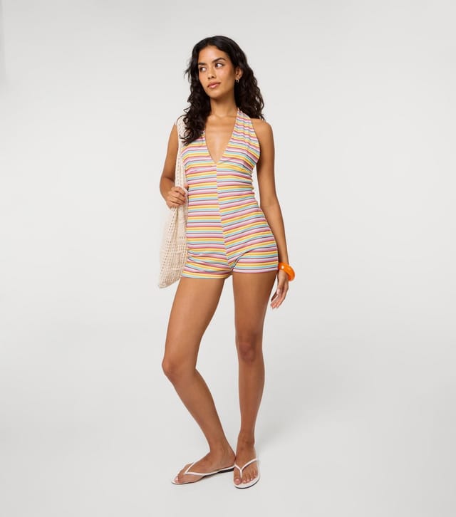 Pink Vanilla Women's Multicoloured Striped Halterneck Playsuit Pink Vanilla New Look - 2