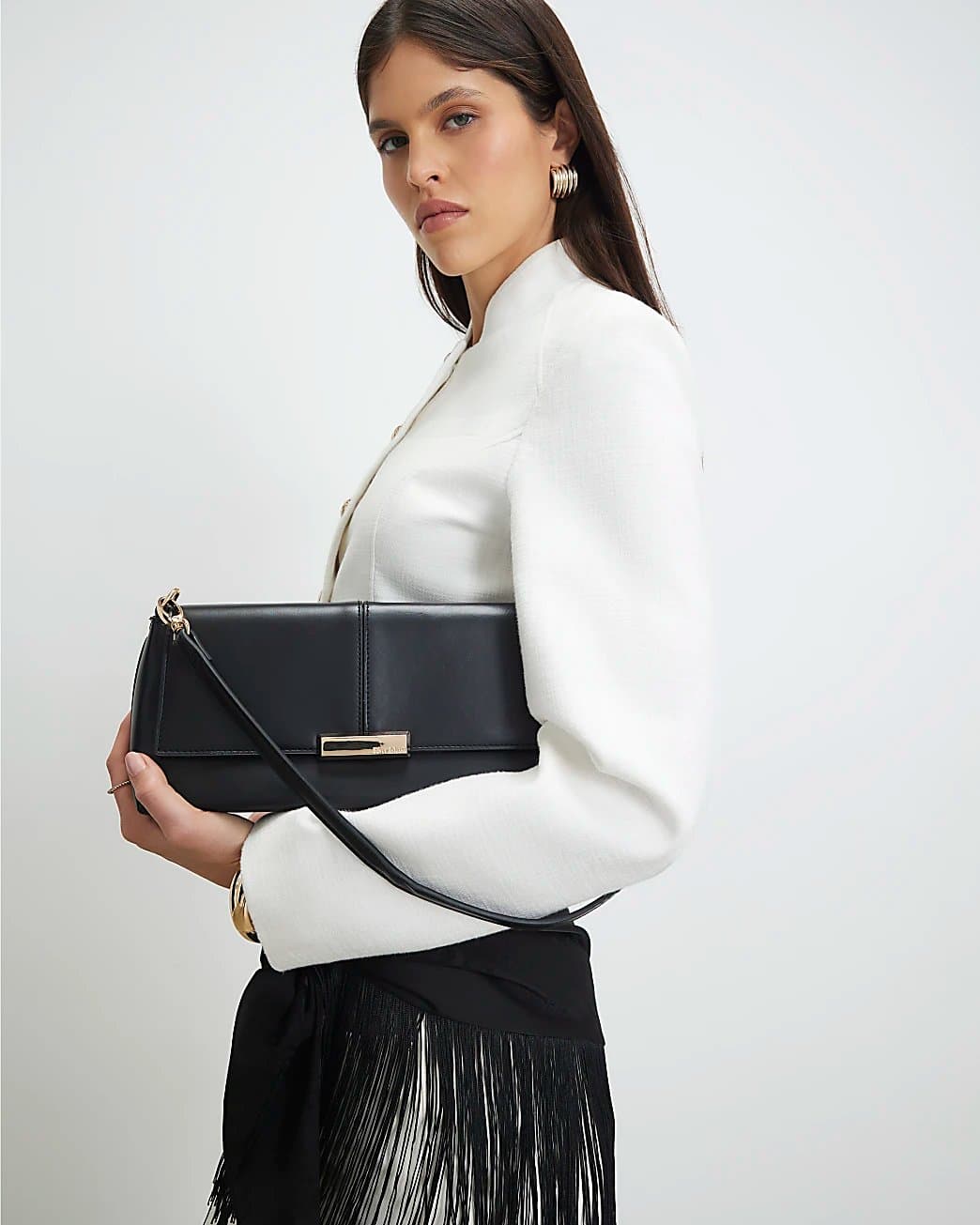 River Island River Island Womens Black Bar Flap Over Clutch Bag