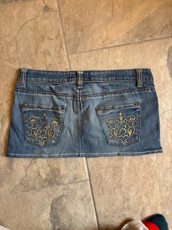 Bershka Bershka vintage y2k denim embroidered micro mini booty skirt