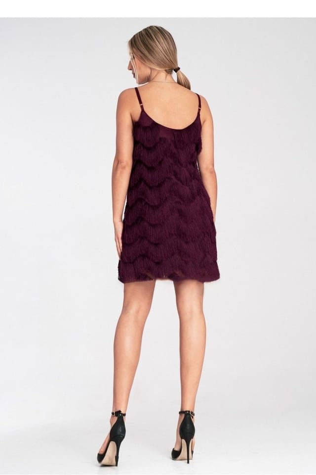 Love Lace Love Lace Women's Mini Evening Dress with Decorative Fringe Trim in Burgundy - 3