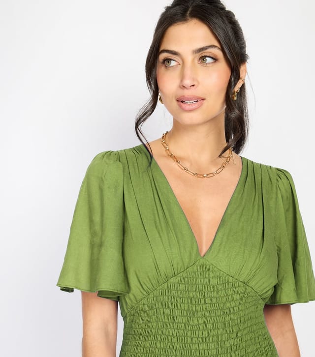 Little Mistress Women's Green Shirred Frilly Hem Mini Dress Little Mistress New Look - 3