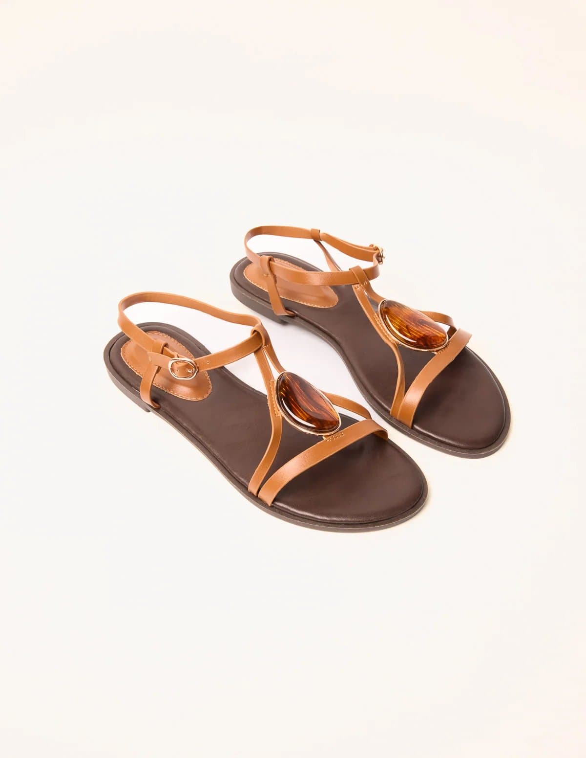 Blue Vanilla Oval Stone Strappy Sandals