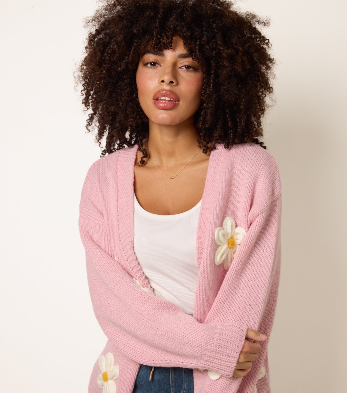 Blue Vanilla Women's Pink Longline Embroidered Daisy Cardigan Blue Vanilla New Look - 3