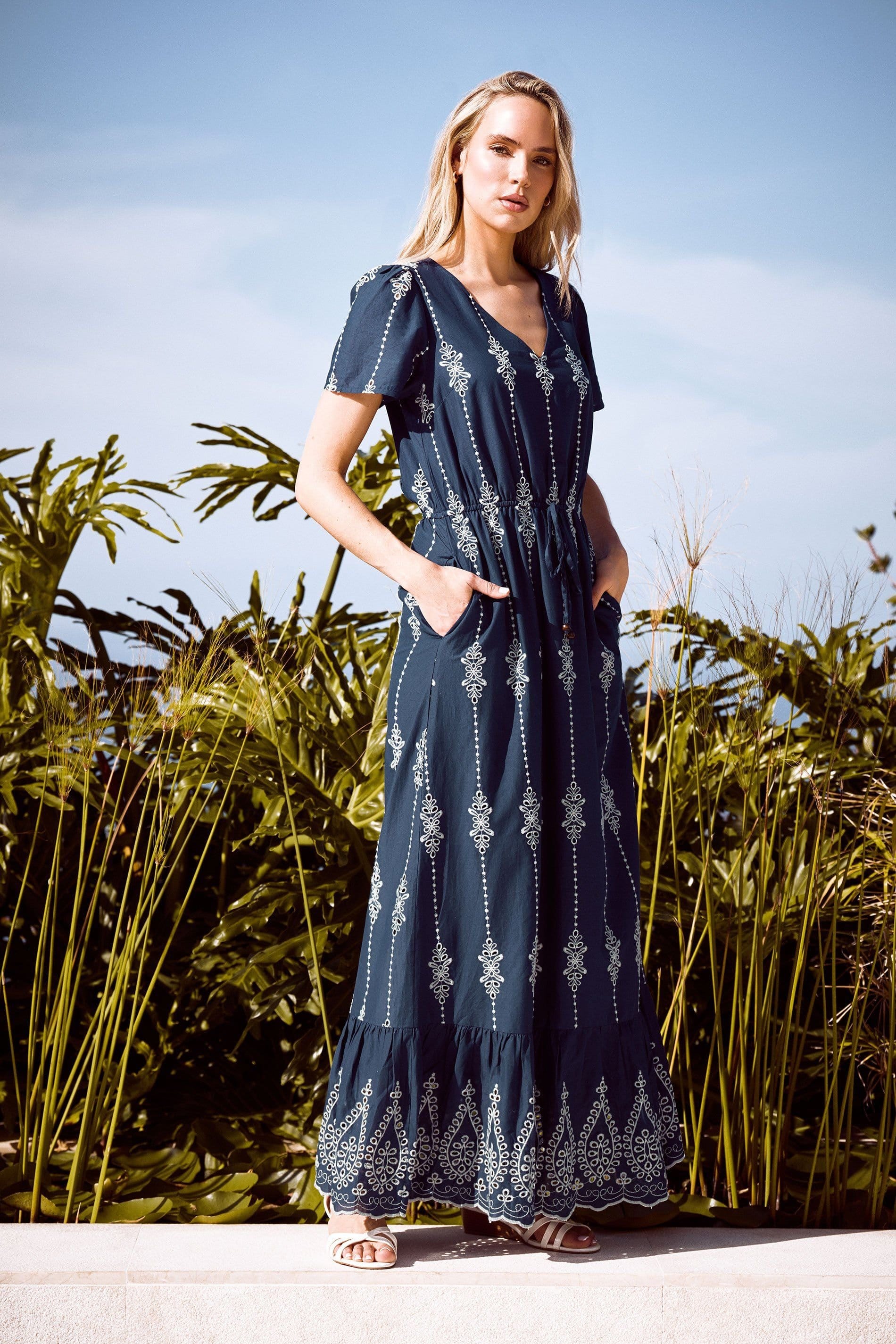 Long Tall Sally Navy Embroidered Maxi Dress