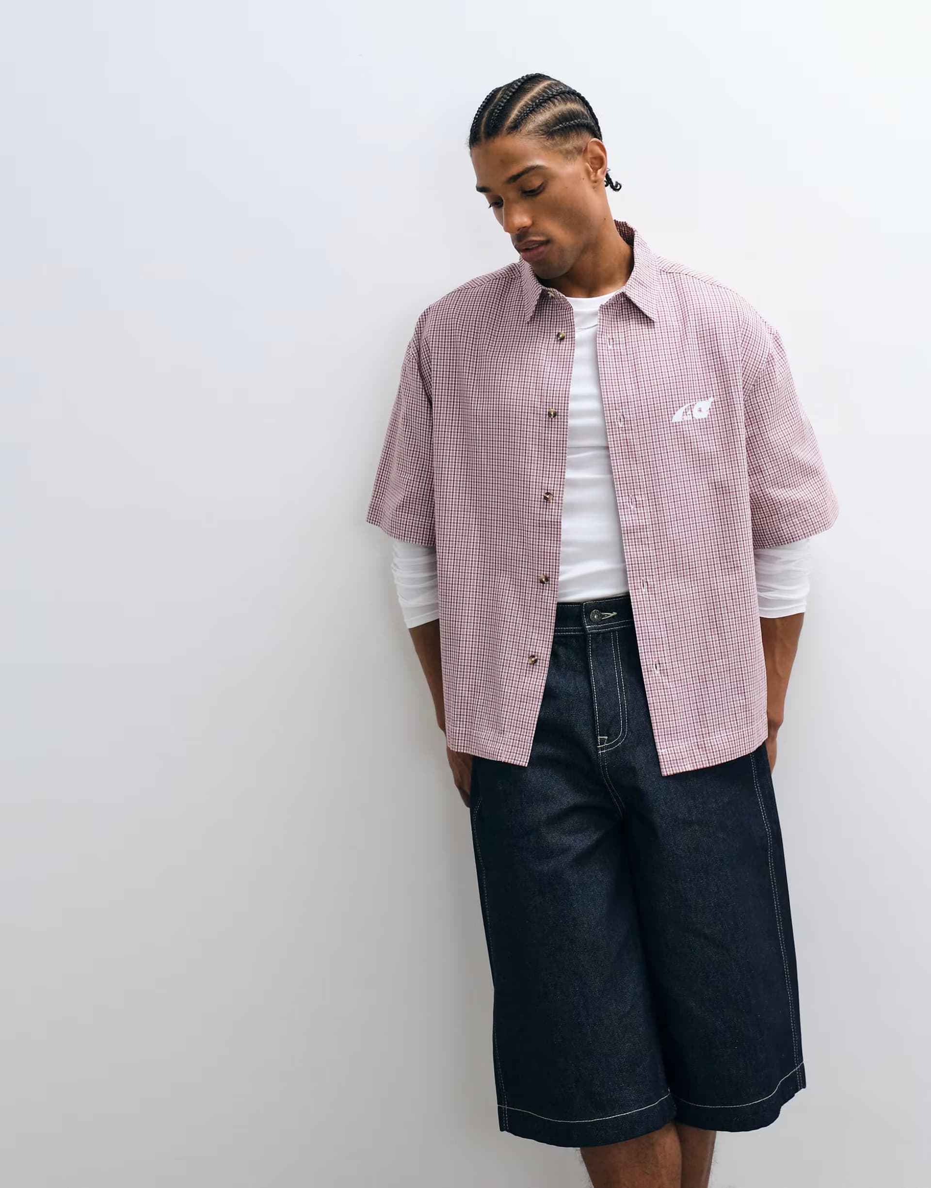 ASOS ASOS DESIGN boxy oversized check shirt with chest print in red