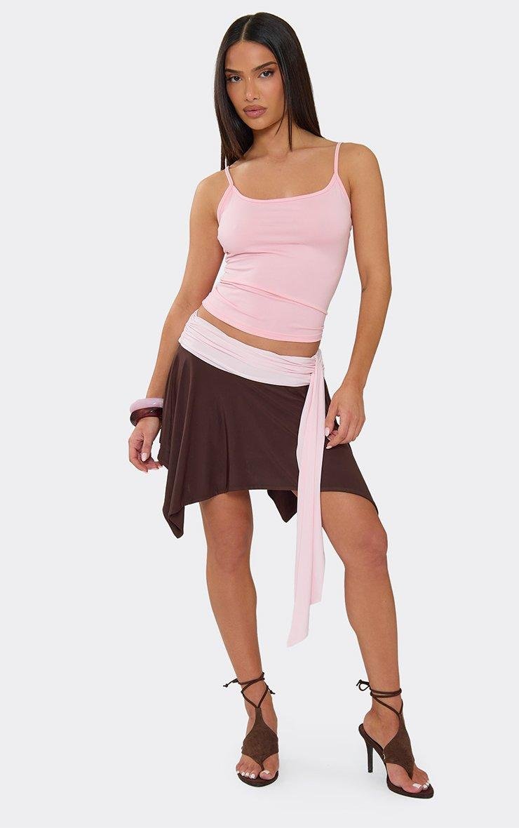 EGO Low Rise Colour Block Draped Side Hanky Hem Mini Skirt In Brown, Women's Size UK 6 - 2