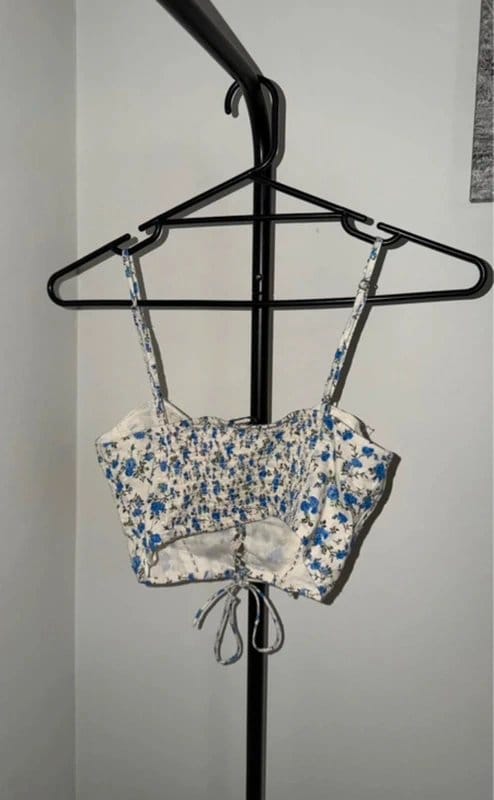 Bershka Blue Floral Corset Top