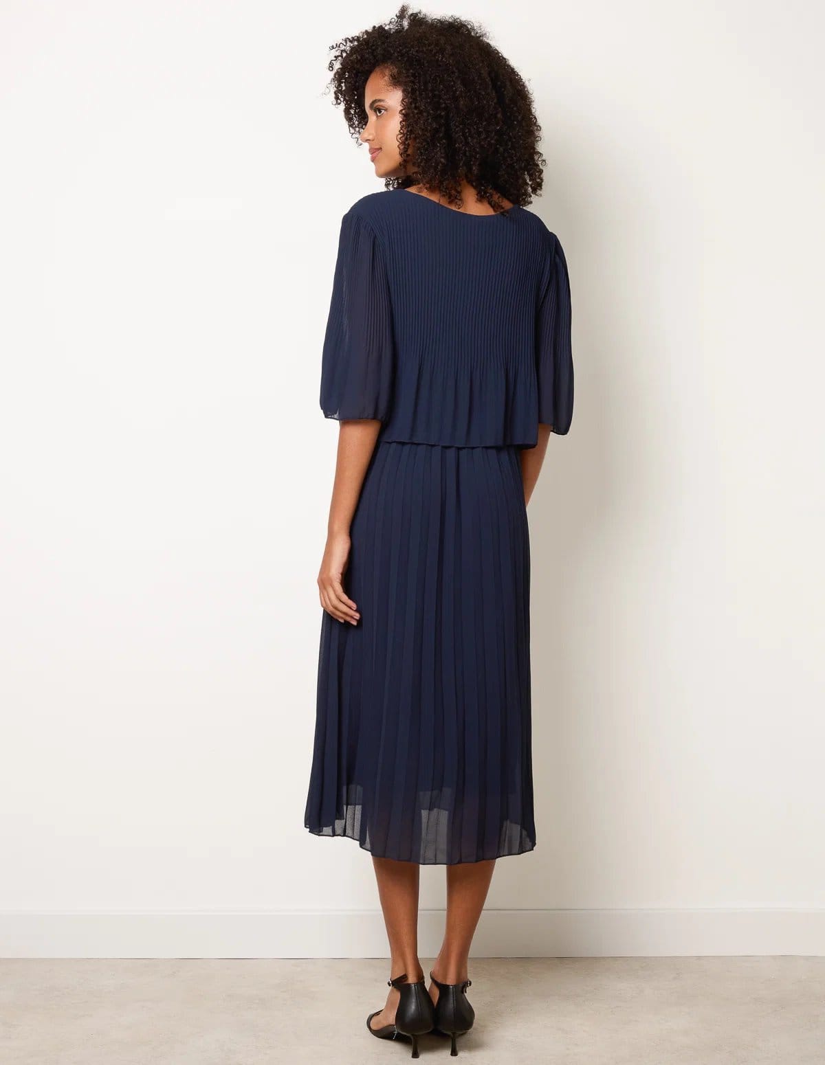 Blue Vanilla Pleated Short Sleeve Dress with Necklace - 4