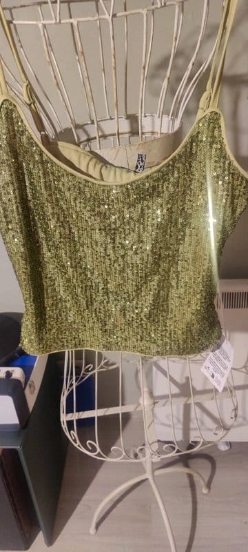 ASOS Khaki Sequin Scoop Neck Top