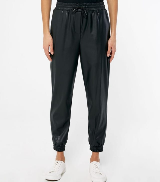 New Look Women's Black Leather-Look Cuffed Joggers New Look - 2